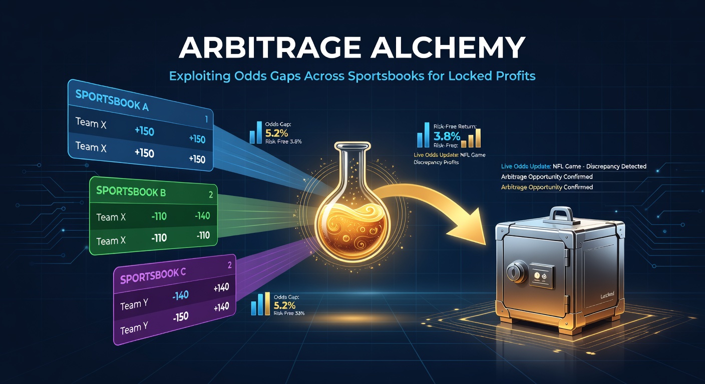 Digital dashboard displaying multiple sportsbook odds for a soccer match, highlighting a profitable arbitrage opportunity with green profit indicators
