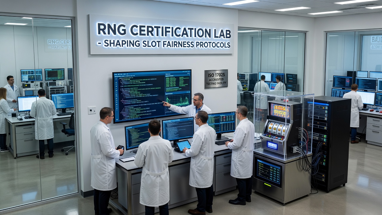 Analysts reviewing statistical output graphs from RNG testing sessions in a certification lab