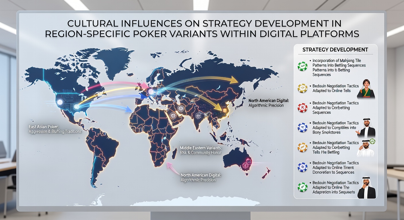 Digital poker interface displaying region-specific variants with cultural strategy overlays