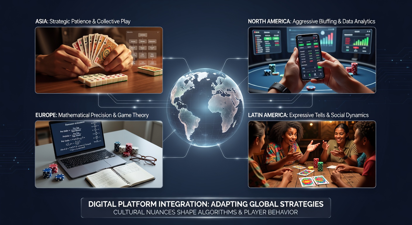 Players from diverse regions engaging with culturally adapted poker interfaces on mobile and desktop