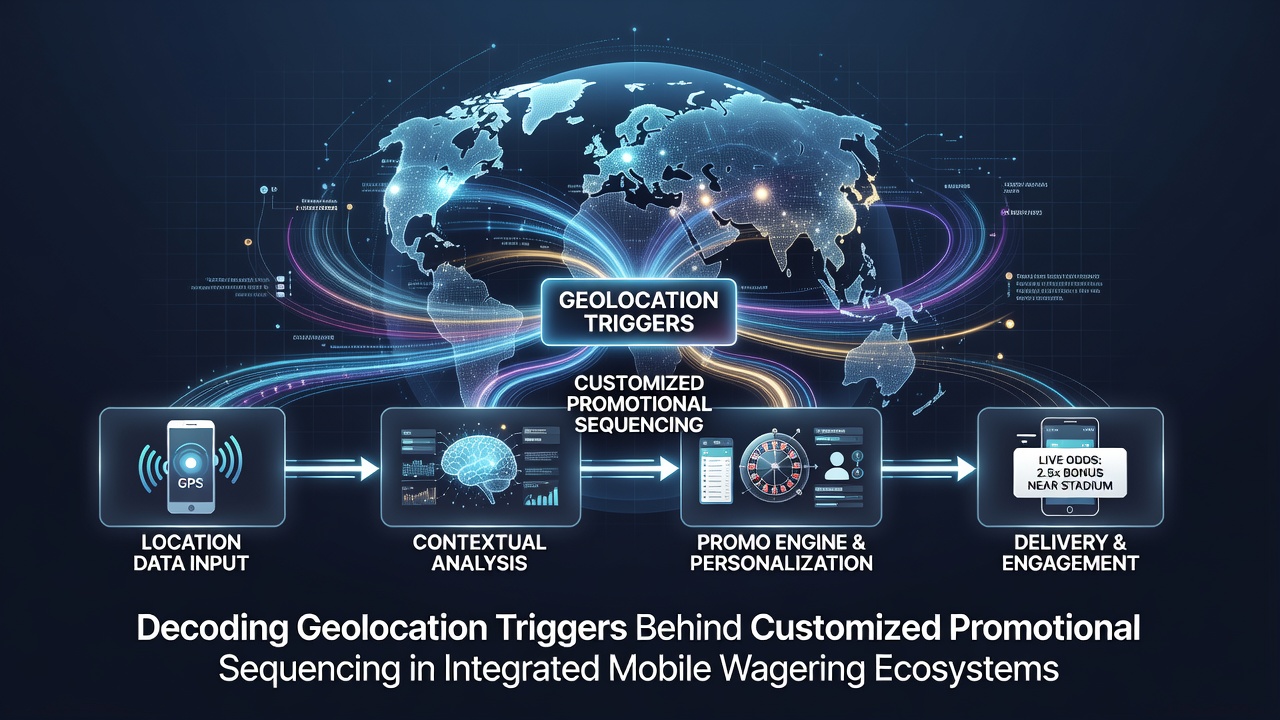 Mobile wagering app interface displaying location-based promotional triggers and sequencing dashboard