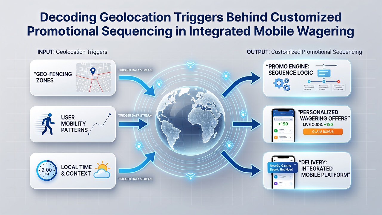Backend dashboard illustrating geolocation triggers and synchronized promotional sequences across mobile betting platforms