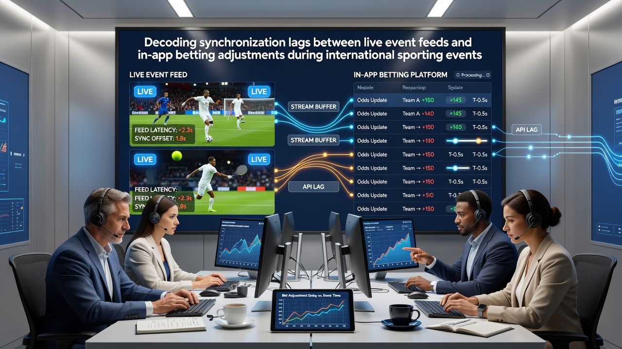 Network diagram illustrating data flow from stadium feeds to mobile betting applications with highlighted latency points