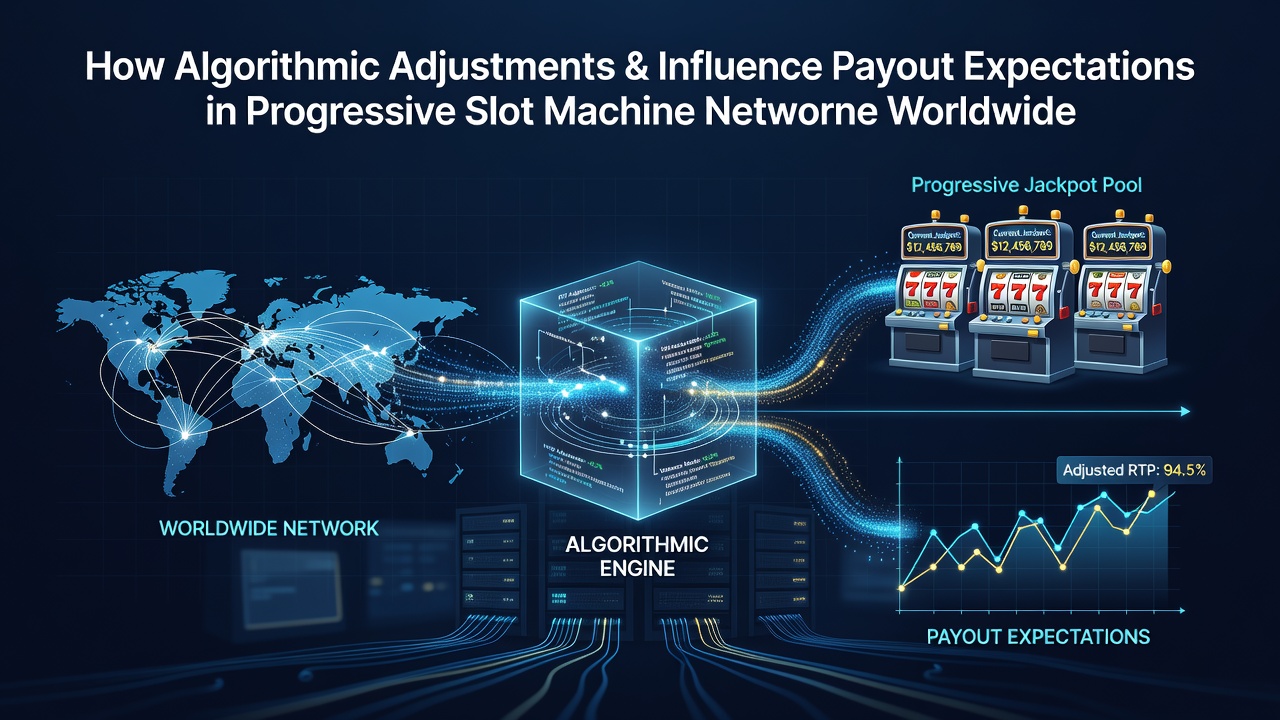 Network diagram illustrating connections between progressive slot machines across global casino platforms