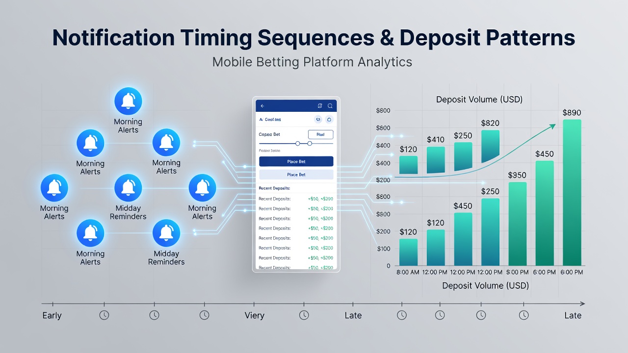 Mobile betting app interface showing timed notification alerts and deposit flow on a smartphone screen
