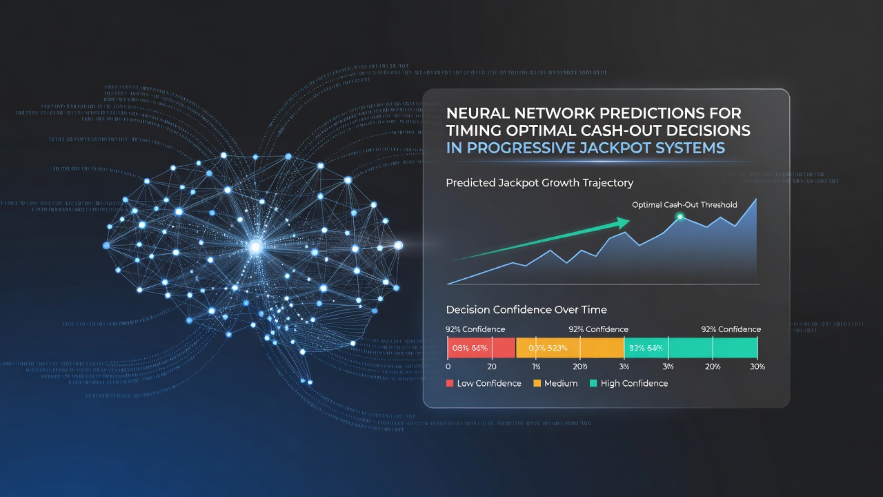Dashboard displaying neural network cash-out timing recommendations overlaid on live progressive jackpot meters