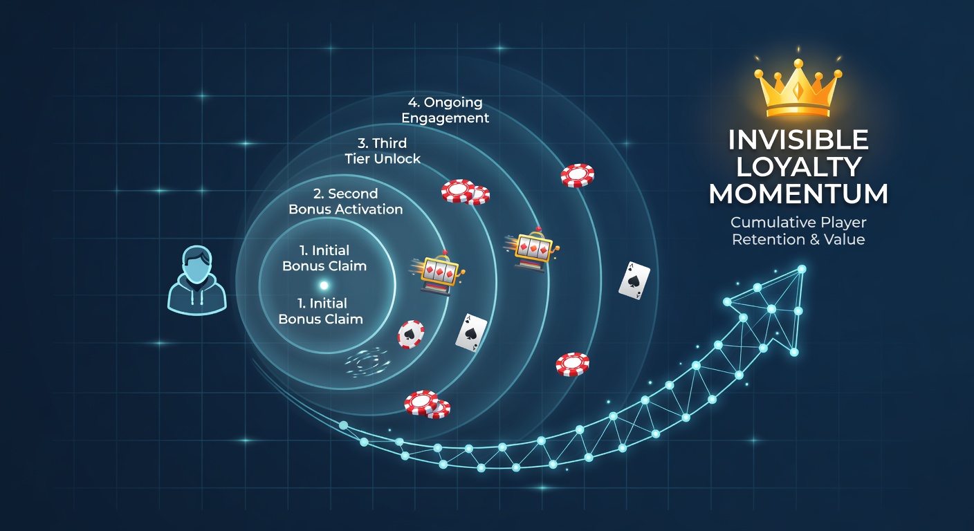 Graph showing rising player retention curves from sequential bonus claims over six months in an online casino dashboard