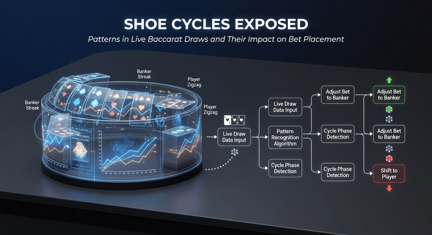 A close-up view of a baccarat shoe during a live dealer session, cards being drawn amid streaming lights and player bets