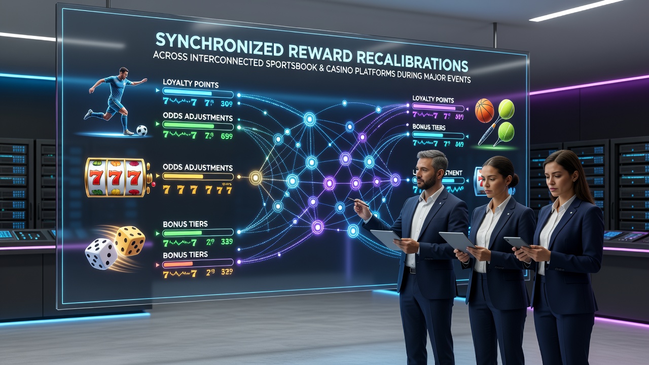 Data dashboards showing real-time reward recalibrations across sportsbook and casino modules during tournament overlaps