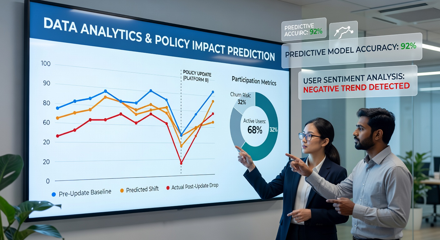 Analysts reviewing predictive models and charts on betting community behavior after platform updates