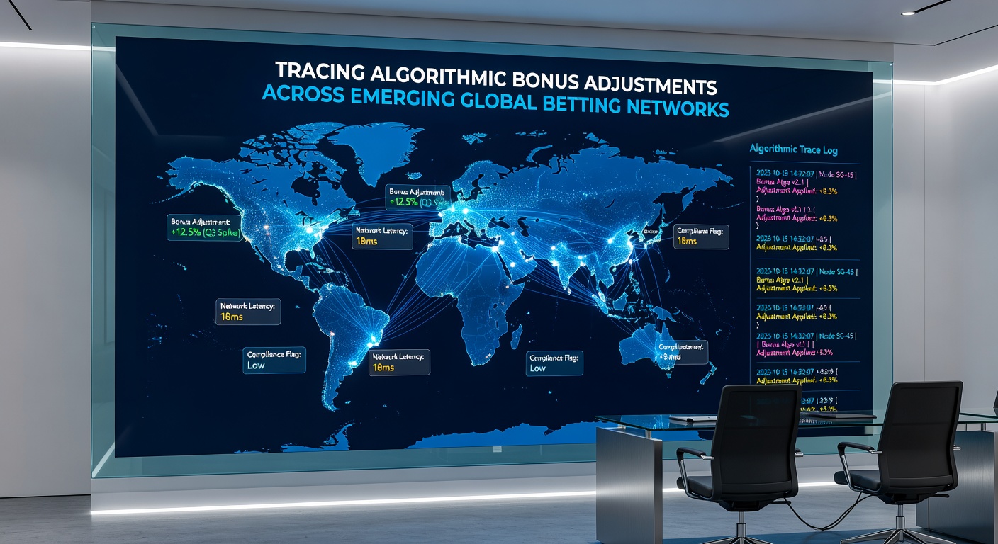 Data visualization of algorithmic bonus adjustments showing real-time changes across global betting platforms and regional networks