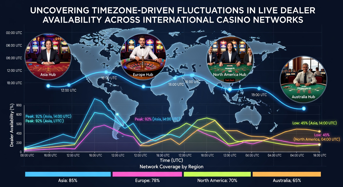 Global casino network dashboard displaying live dealer count variations by timezone