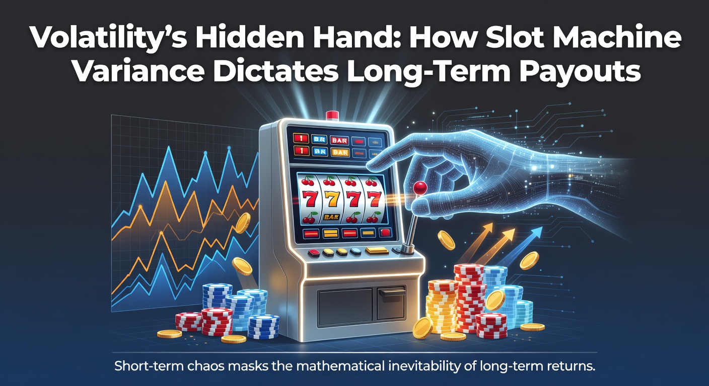 A vibrant slot machine display showing jackpot symbols aligning, illustrating high volatility swings in action